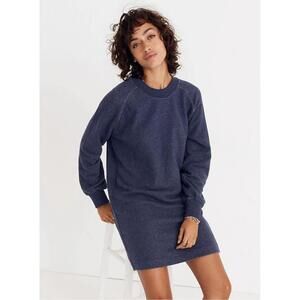 Madewell Indigo Blue Bubble-Sleeve Stretchy Terry Sweatshirt Dress in Medium